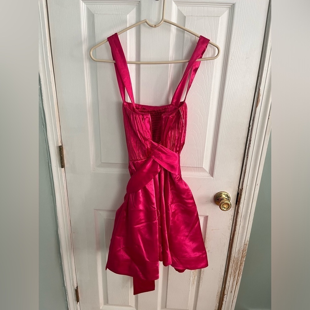 Anthropologie Maeve Pink Satin Bow Mini Dress Size 6 - Picture 7 of 9